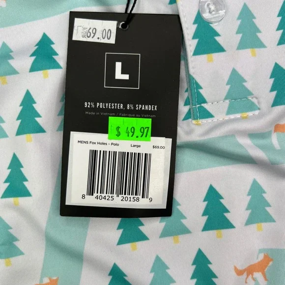 Waggle Fox Holes Polo Shirt Mens L White Teal Pine Tree Fox Stretch Performance - Picture 6 of 9